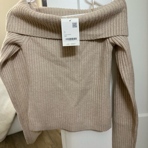 OAK + FORT Off-Shoulder Sweater in Tan - Picture 1 of 2